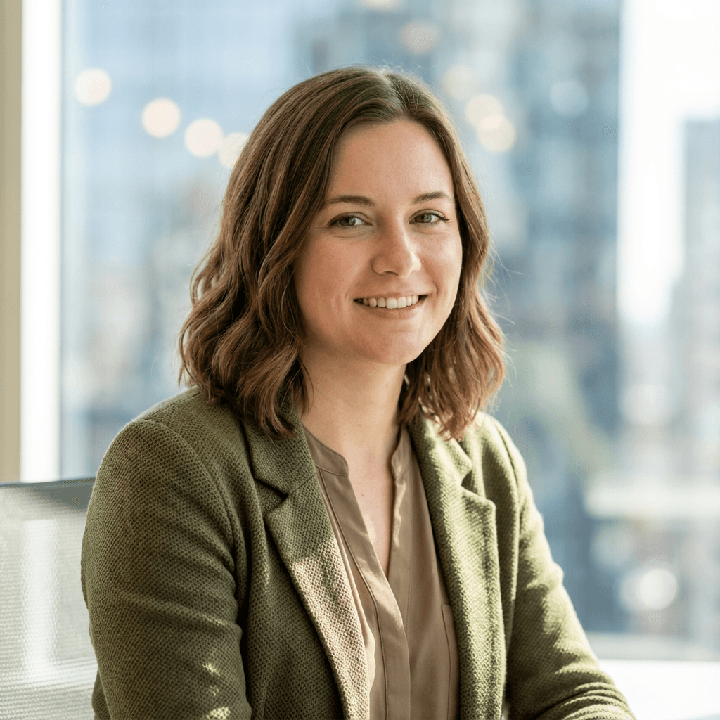 Female car buyer in her mid 30s smiling outdoors