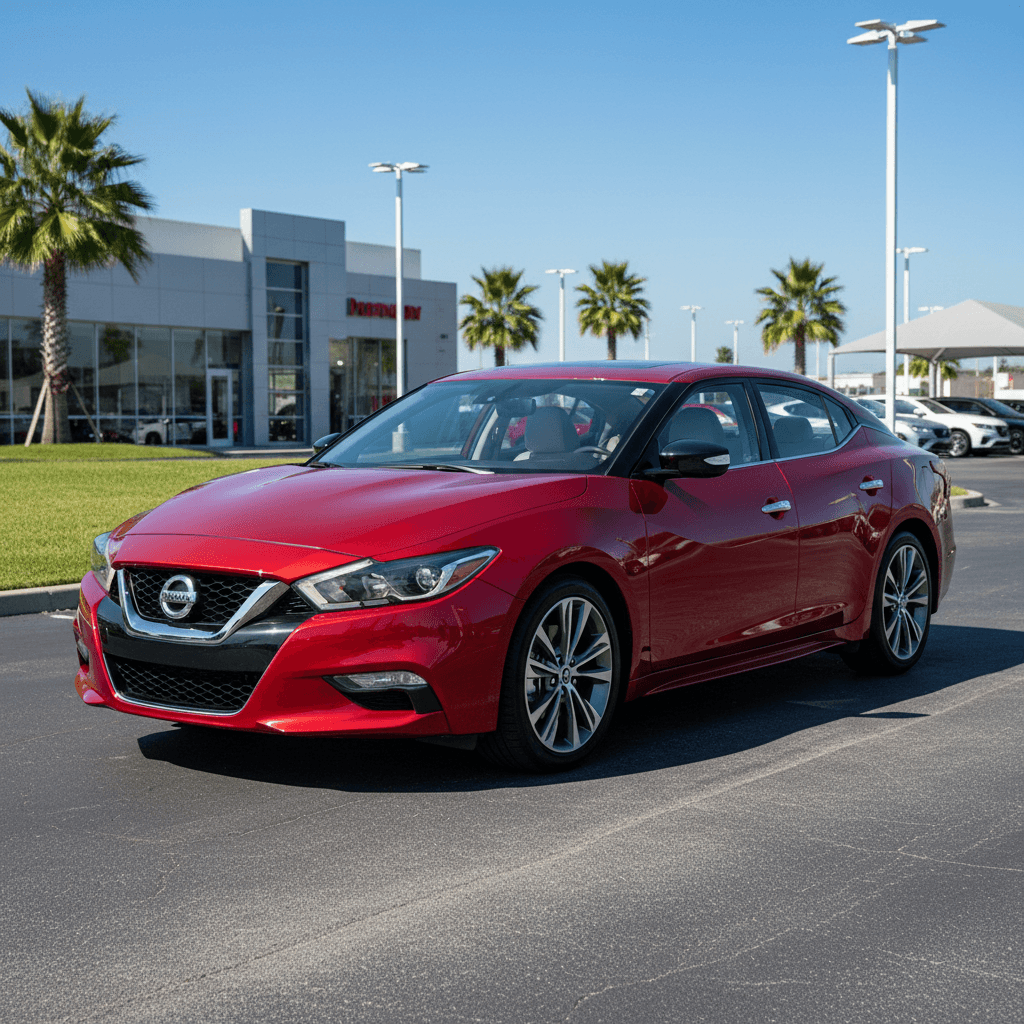 Black 2016 Nissan Maxima Platinum sedan parked on a lot